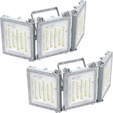 Two LED flood lights on a white background